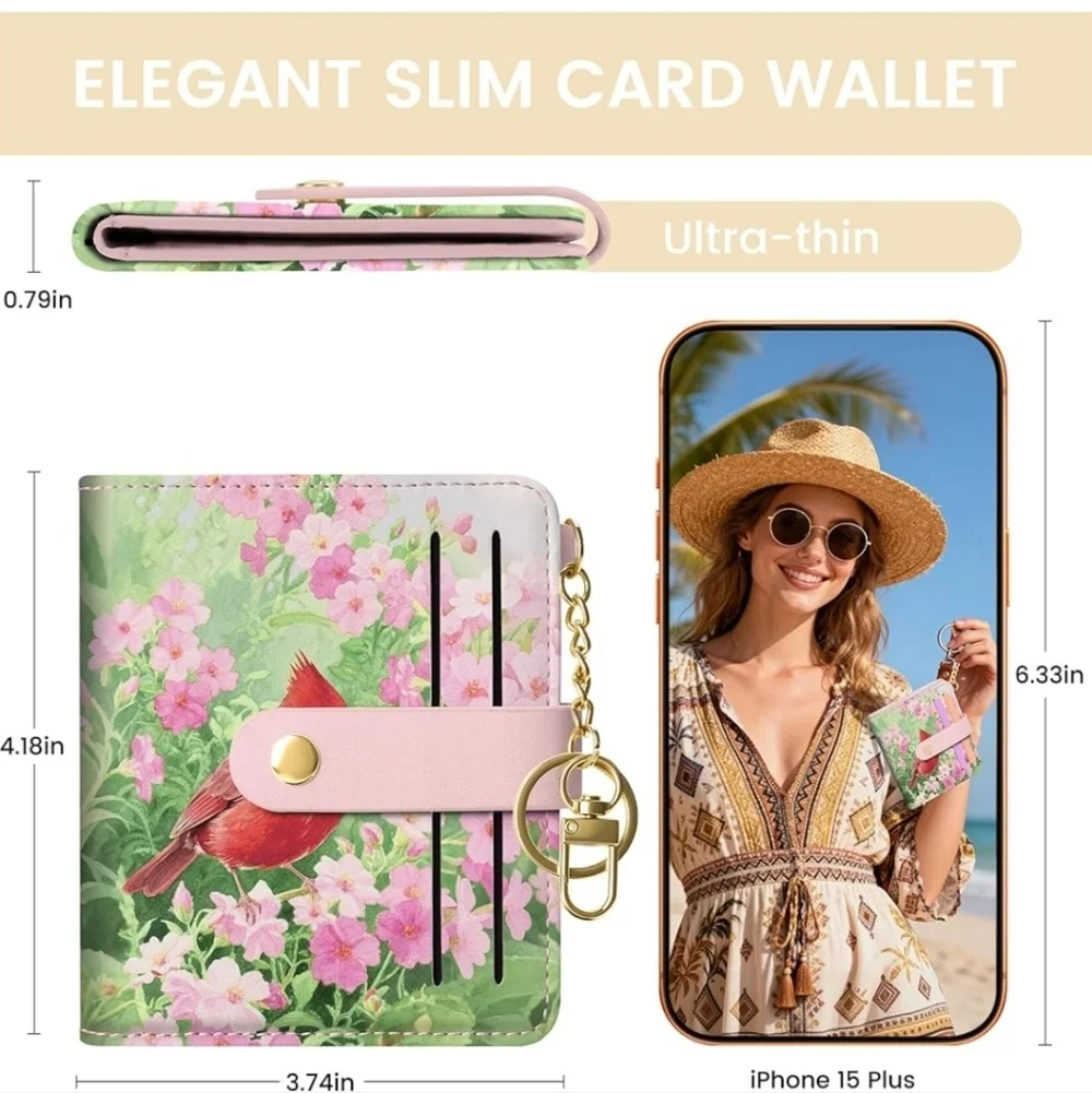 Floral Bird Print Wallet with Pink Accents